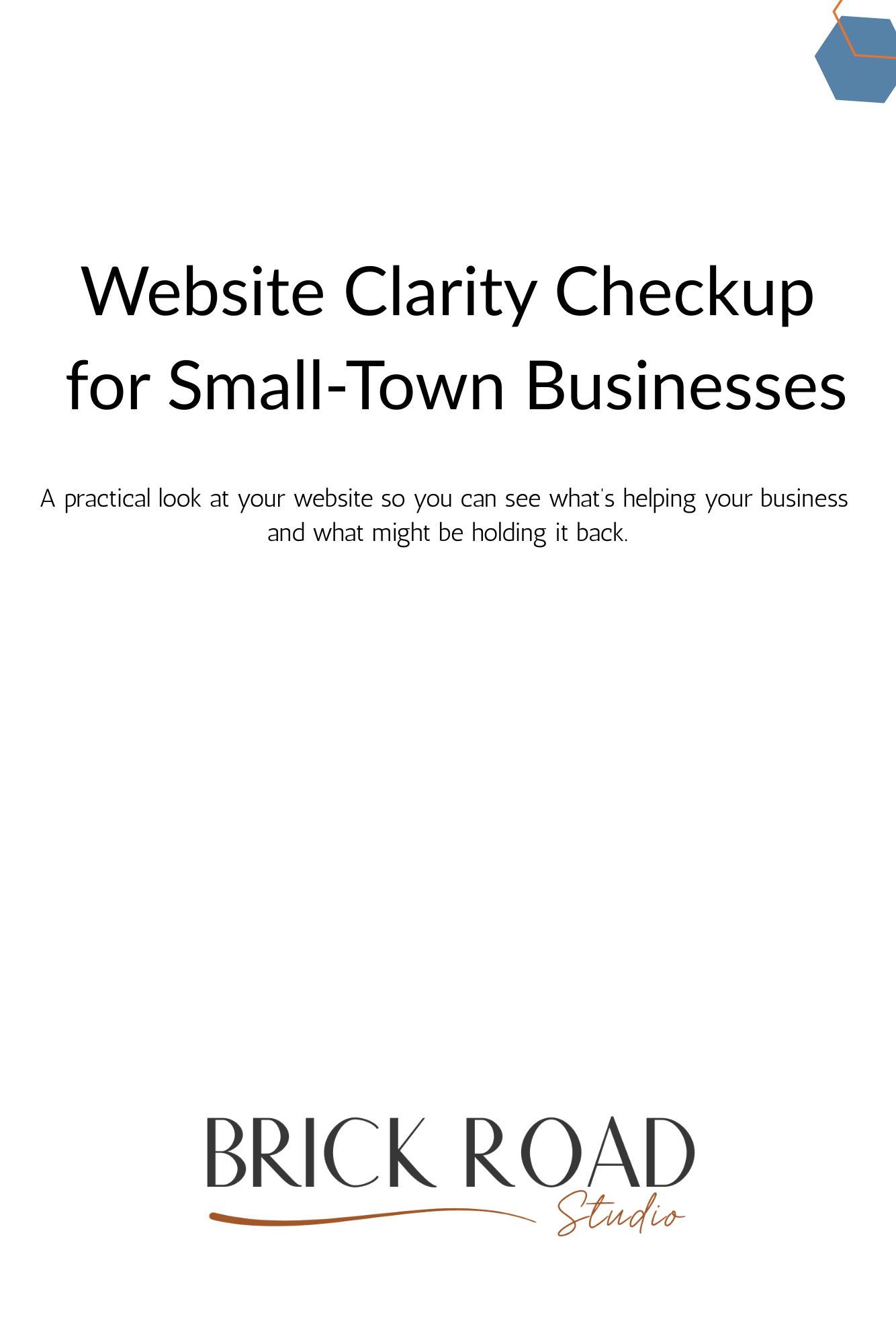 Cover of 'Website Clarity Checkup for Small-Town Businesses' by Brick Road Studio on a white background.